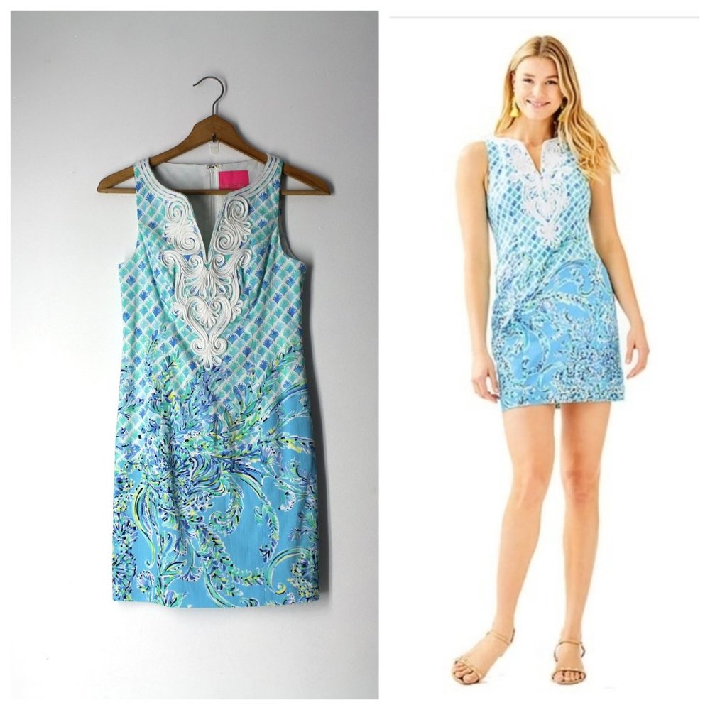 Lilly Pulitzer Gabby Stretch Shift Dress Multi In Full Bloom soutache Sz 00